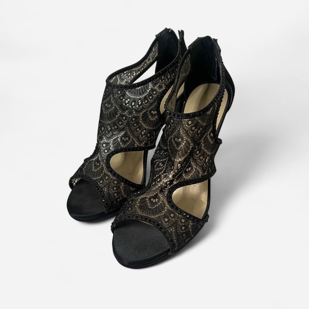 Caparros Black Lace Open-Toe Heels